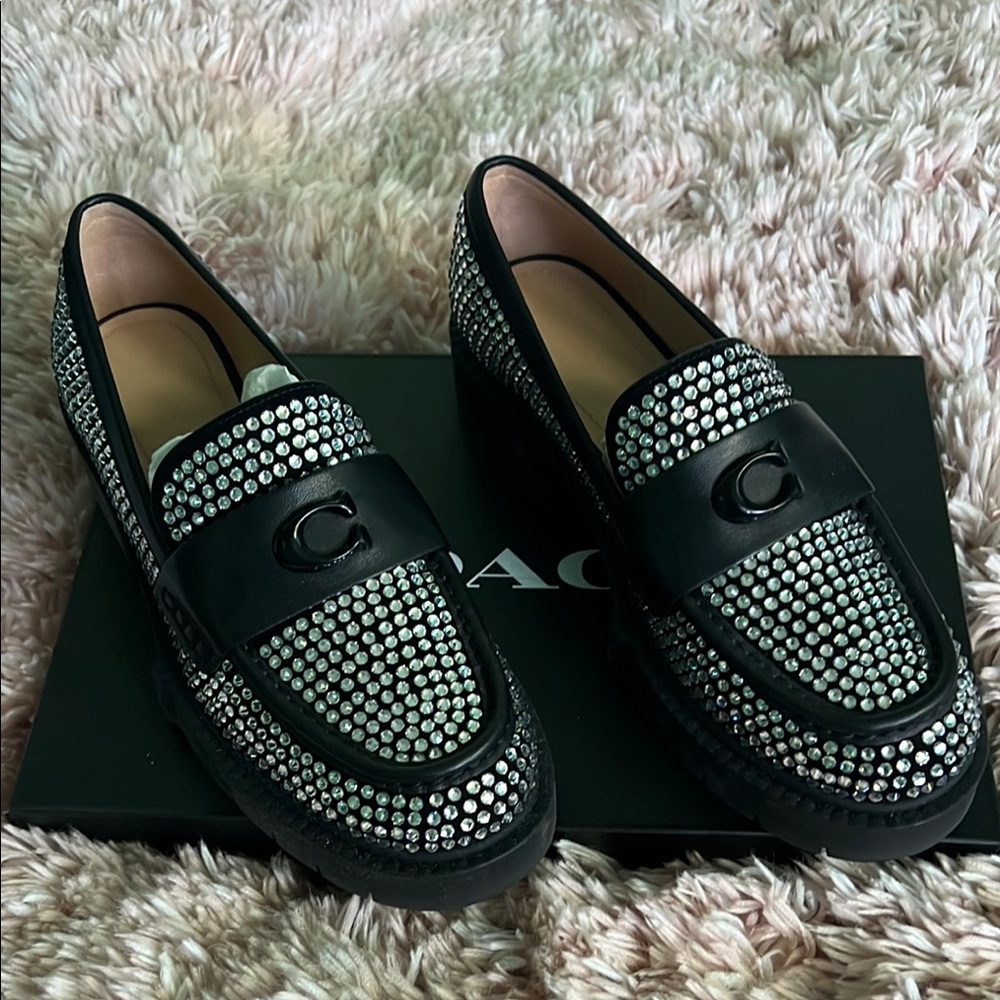 Coach Black Crystal Embellished Woman Loafers
